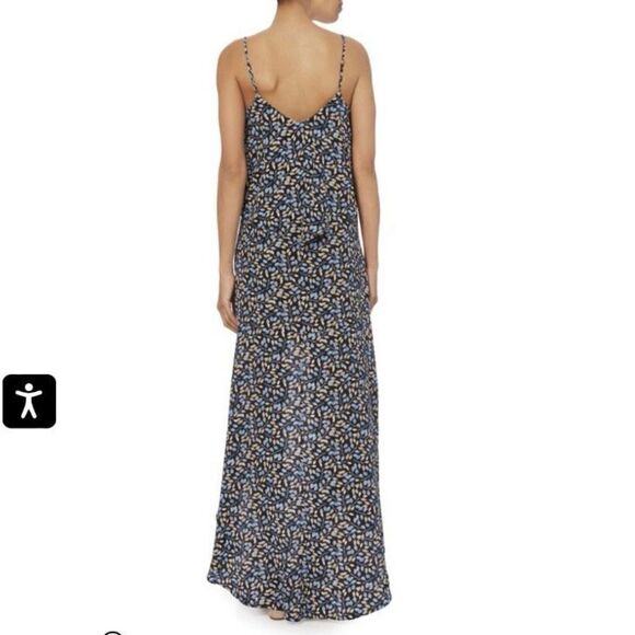 INTERMIX RUFFLED HIGH-LOW DRESS LAYLA NAVY LEAF PRINT SILK SIZE SMALL - Picture 3 of 13